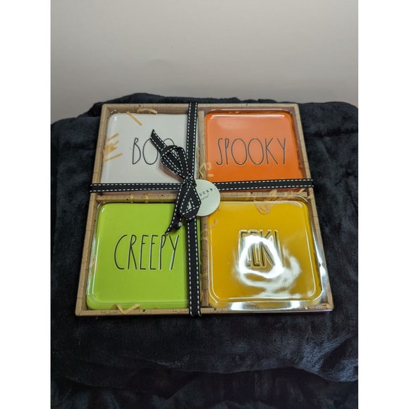 Rae Dunn Halloween Spooky Coaster Set Boo Creepy Spooky Eek - Picture 1 of 3